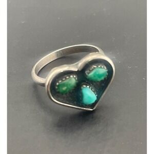 Vintage Heart Shadowbox Turquoise Nugget Ring Sterling Silver  Southwestern Boho